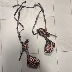 Steve Madden Leopard Satin Platform Lace-Up Heels - Brown/Black